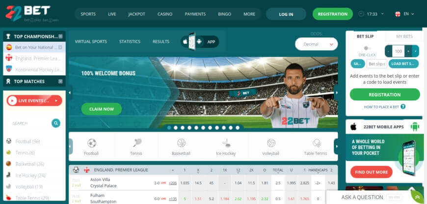 22Bet Betting Company High Odds