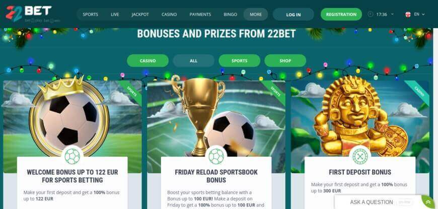 22Bet Sportsbook bonuses for sports betting