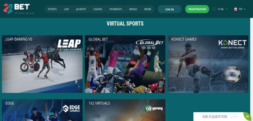 22Bet virtual sports