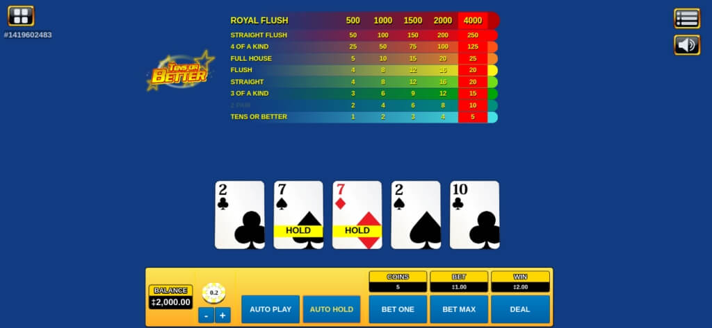 Tens Or Better Video Poker by Habanero Review