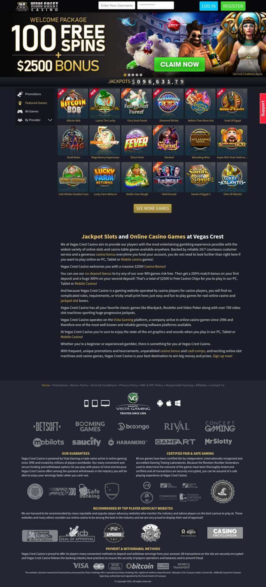 Full review of Vegas Crest online casino