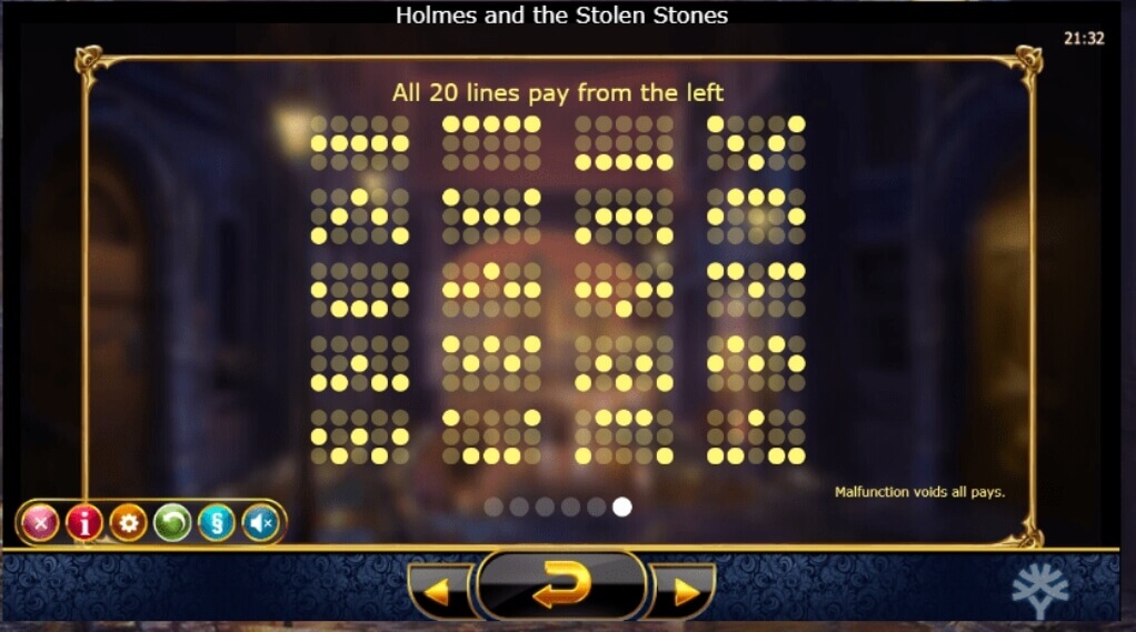 Holmes & the Stolen Stones online slot paylines table