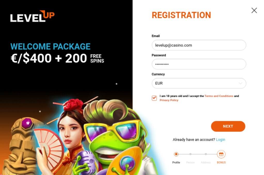 Register at LevelUp Casino