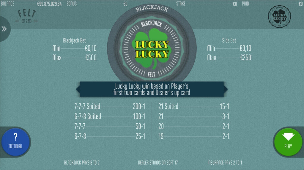 Blackjack Lucky Lucky Table Game by Felt Gaming Review