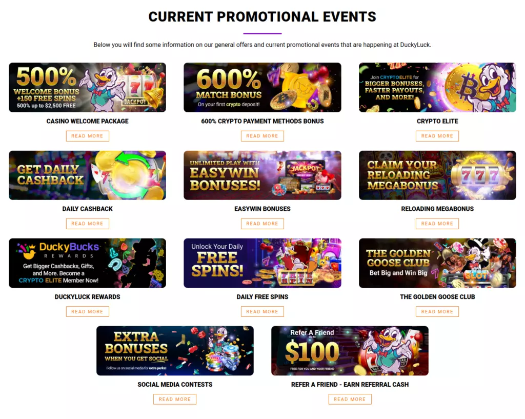Ducky Luck Casino Current Promotional Events