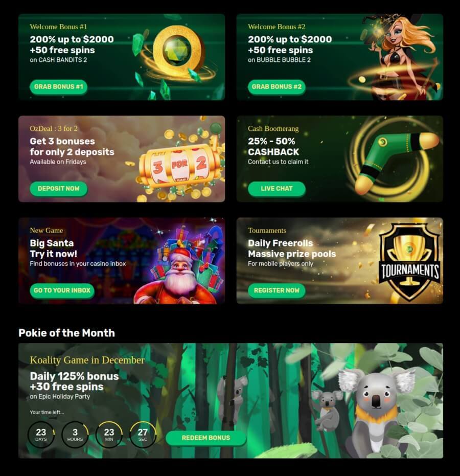 Bonuses and promotions at Ozwin Casino