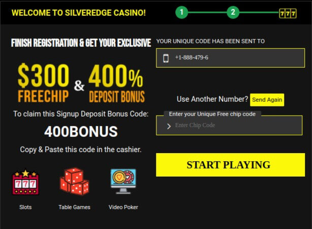 Register your account at Silveredge Casino - Step 3